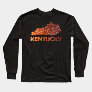 Colorful mandala art map of Kentucky with text in brown and orange Long Sleeve T-Shirt
